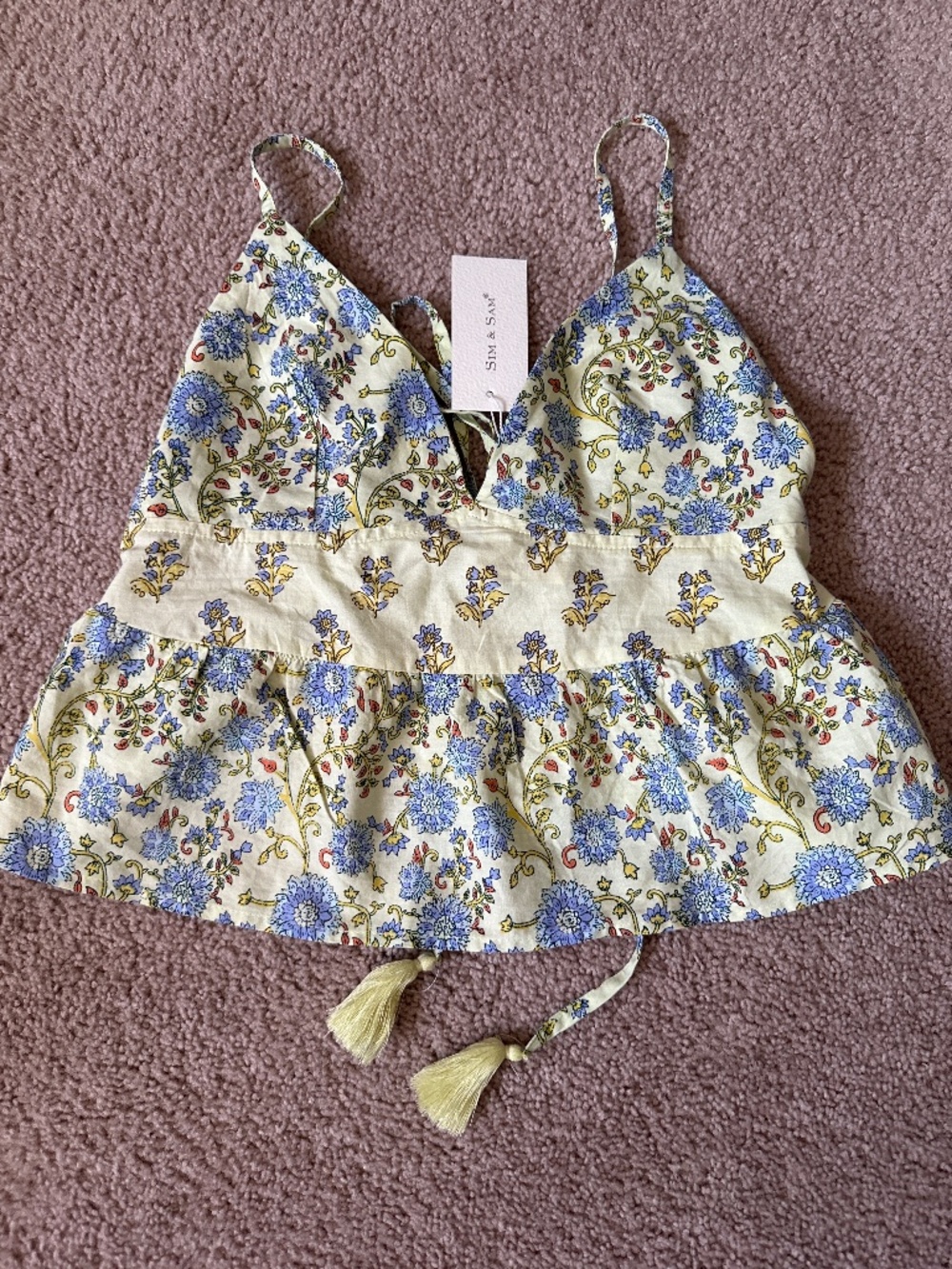 Flower print tassel top  M